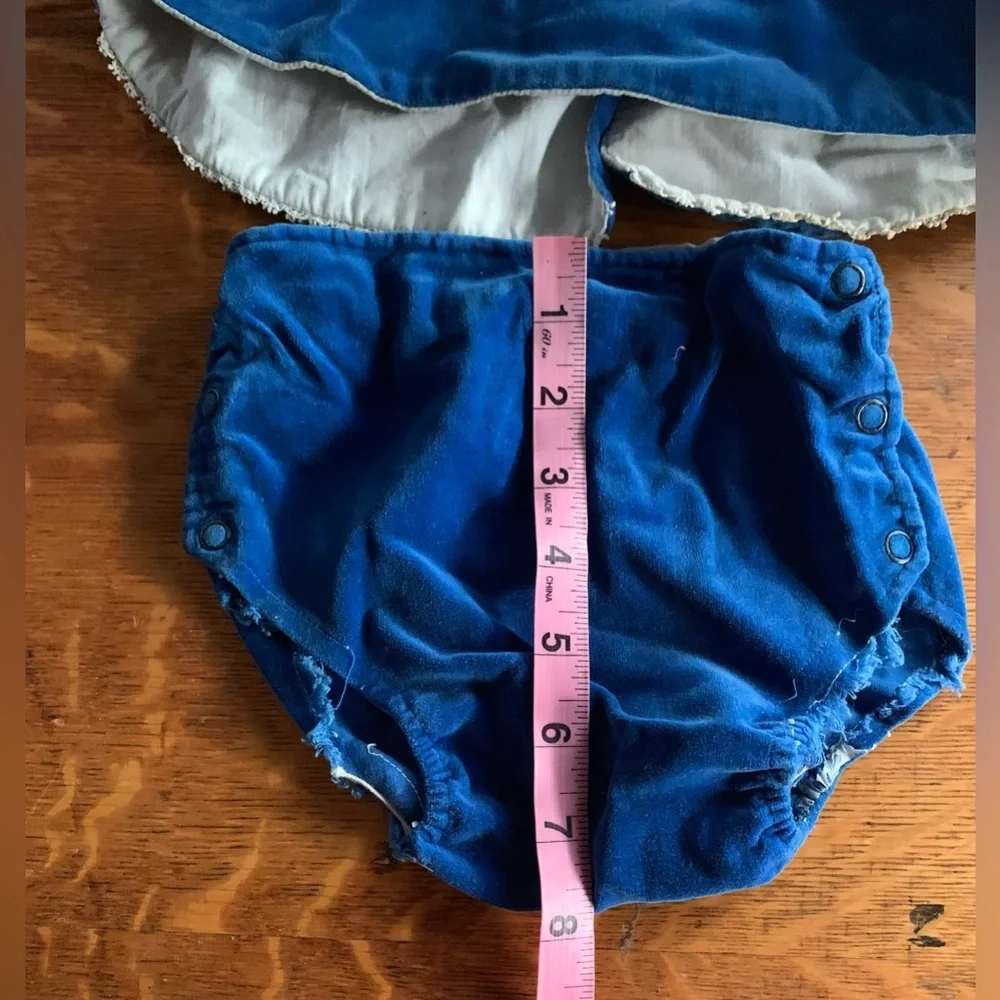 Vintage Toddle Tyke 2 Piece Blue Velvet Baby Outfit 6 Months Nostalgia Infant